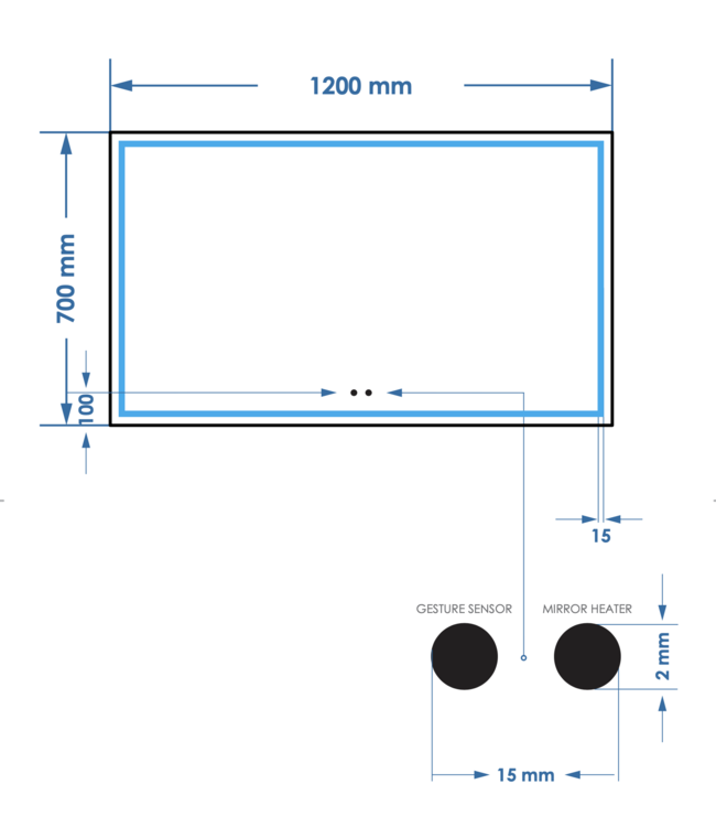 Spiegel Gliss Lenus Rechthoek 120cm sensor bediening met dimbaar licht - Spiegelverwarming