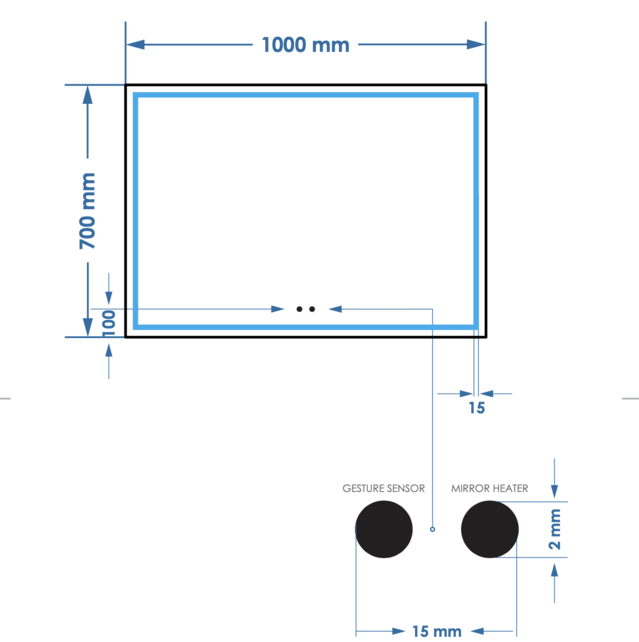 Spiegel Gliss Lenus Rechthoek 100cm sensor bediening met dimbaar licht - Spiegelverwarming