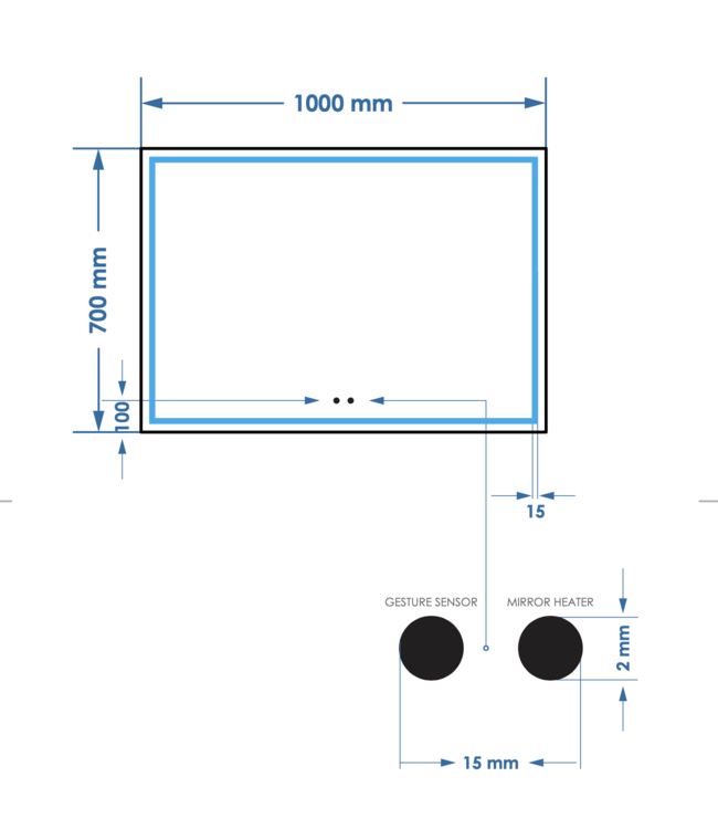 Spiegel Gliss Lenus Rechthoek 100cm sensor bediening met dimbaar licht - Spiegelverwarming