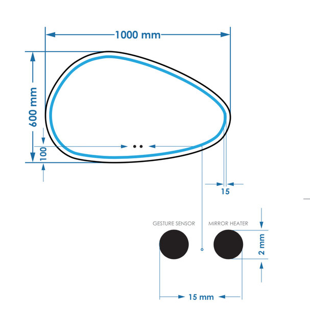 Spiegel Gliss Sirius Organisch 100x60cm sensor bediening met dimbaar licht - Spiegelverwarming