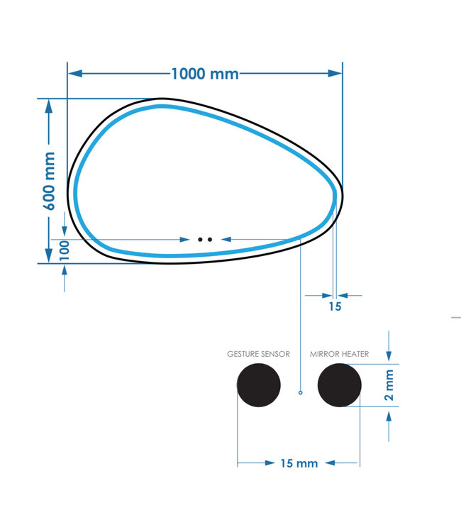 Spiegel Gliss Sirius Organisch 100x60cm sensor bediening met dimbaar licht - Spiegelverwarming