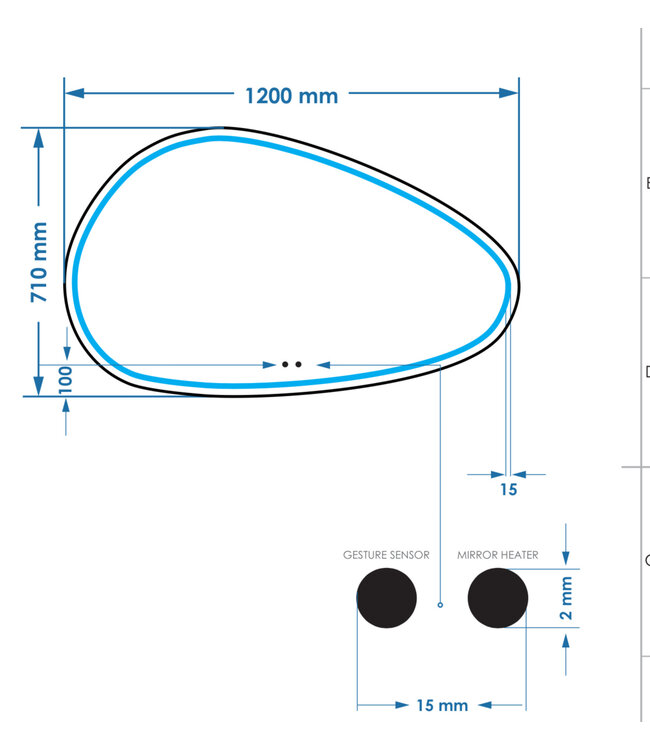 Spiegel Gliss Sirius Organisch 120x71cm sensor bediening met dimbaar licht - Spiegelverwarming