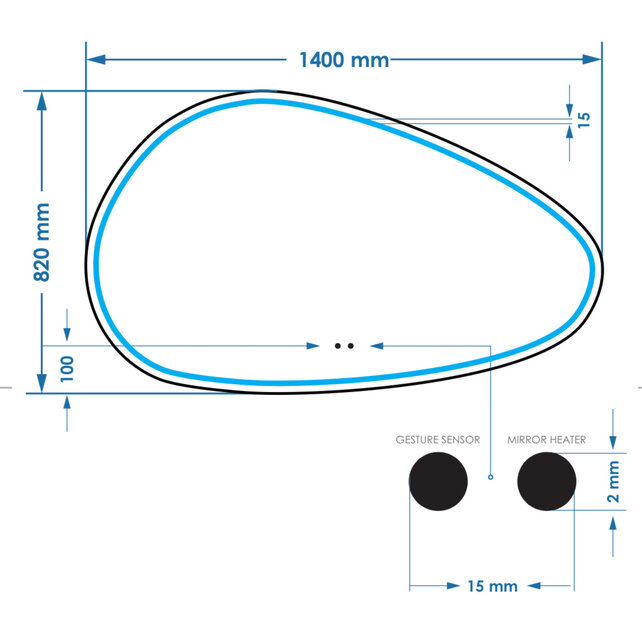 Spiegel Gliss Sirius Organisch 140x82cm sensor bediening met dimbaar licht - Spiegelverwarming