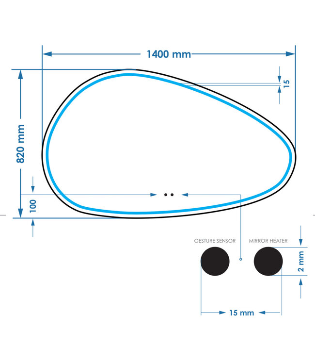 Spiegel Gliss Sirius Organisch 140x82cm sensor bediening met dimbaar licht - Spiegelverwarming