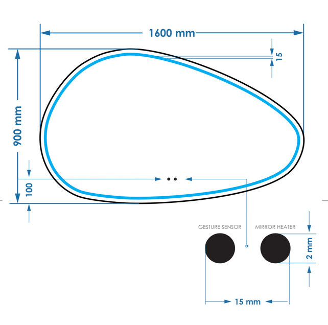 Spiegel Gliss Sirius Organisch 160x90cm sensor bediening met dimbaar licht - Spiegelverwarming