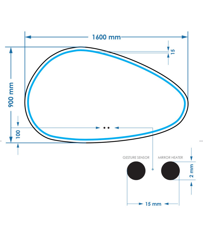 Spiegel Gliss Sirius Organisch 160x90cm sensor bediening met dimbaar licht - Spiegelverwarming