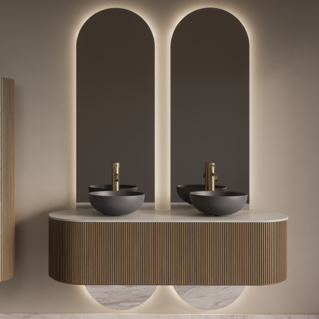 Spiegel Gliss Selene 120x40cm 2-delig - sensor bediening met dimbaar licht - Spiegelverwarming