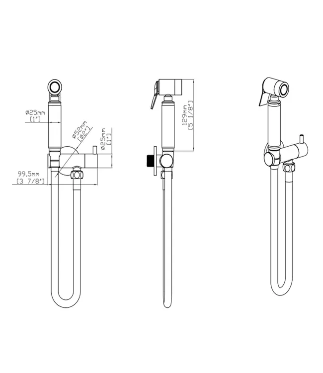 Bidetset met handdouche Lucci Geborsteld brons koper met handdouche en doucheslang 1/2"
