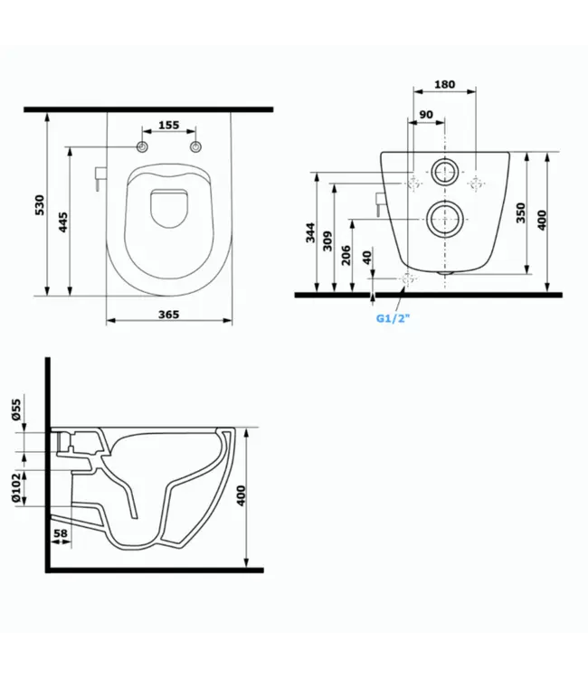Geberit UP320 toiletset - ISVEA Hangend toilet met bidet Glans Wit