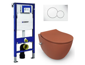 Geberit UP320 toiletset - ISVEA Hangend toilet met bidet Mat Terracotta