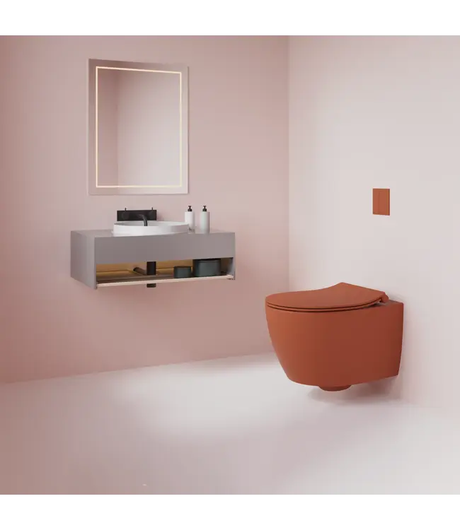Geberit UP320 toiletset - ISVEA Hangend toilet met bidet Mat Terracotta