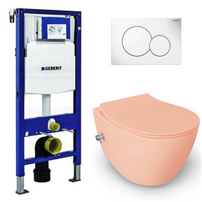 Geberit UP320 toiletset - ISVEA Hangend toilet met bidet Zalmroze