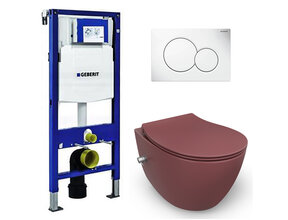 Geberit UP320 toiletset - ISVEA Hangend toilet met bidet Bordeauxrood