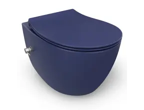 Hangtoilet met bidet Mat Blauw⎢Geintegreerde kraan Koud⎢Isvea Sentimenti NEO Randloos excl. wc bril