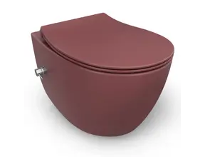Hangtoilet met bidet Mat Maroon Rood⎢Geintegreerde kraan Koud⎢Isvea Sentimenti NEO Randloos excl. wc bril