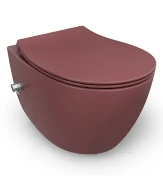 Isvea Hangtoilet met bidet Mat Maroon Rood⎢Geintegreerde kraan Koud⎢Isvea Sentimenti NEO Randloos excl. wc bril