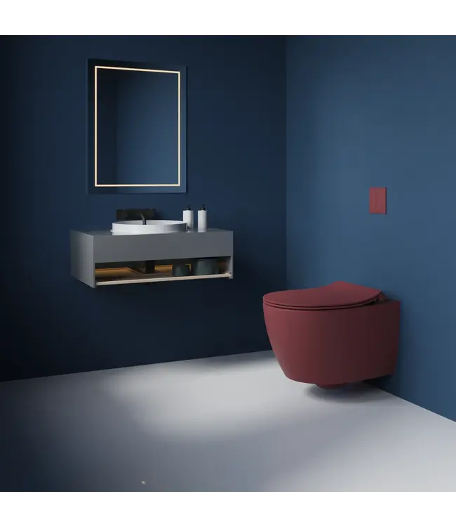 Isvea Hangtoilet met bidet Mat Maroon Rood⎢Geintegreerde kraan Koud⎢Isvea Sentimenti NEO Randloos excl. wc bril