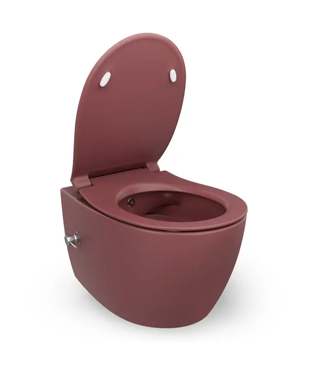 Isvea Hangtoilet met bidet Mat Maroon Rood⎢Geintegreerde kraan Koud⎢Isvea Sentimenti NEO Randloos excl. wc bril