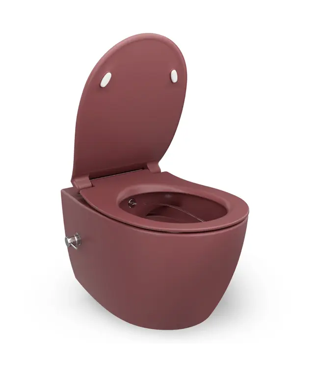Hangtoilet met bidet Mat Maroon Rood⎢Geintegreerde kraan Koud⎢Isvea Sentimenti NEO Randloos excl. wc bril