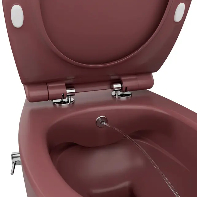 Hangtoilet met bidet Mat Maroon Rood⎢Geintegreerde kraan Koud⎢Isvea Sentimenti NEO Randloos excl. wc bril