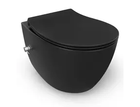 Hangtoilet met bidet Mat Zwart⎢Geintegreerde kraan Koud⎢Isvea Sentimenti NEO Randloos excl. wc bril