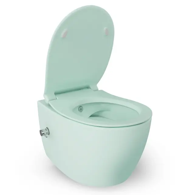 Hangtoilet met bidet Mat Mint Groen⎢Geintegreerde kraan Koud⎢Isvea Sentimenti NEO Randloos excl. wc bril