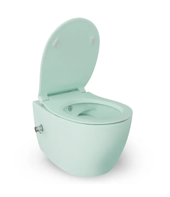 Hangtoilet met bidet Mat Mint Groen⎢Geintegreerde kraan Koud⎢Isvea Sentimenti NEO Randloos excl. wc bril