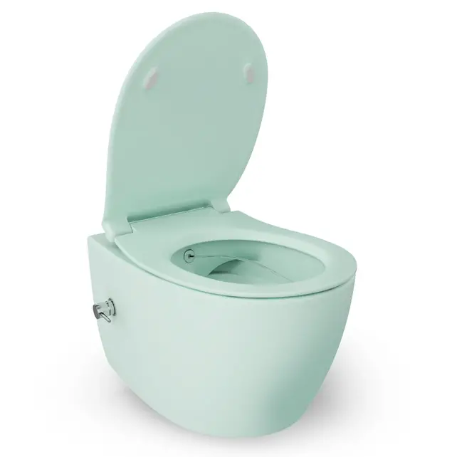 Hangtoilet met bidet Mat Mint Groen⎢Geintegreerde kraan Koud⎢Isvea Sentimenti NEO Randloos excl. wc bril