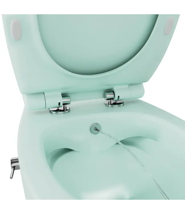 Hangtoilet met bidet Mat Mint Groen⎢Geintegreerde kraan Koud⎢Isvea Sentimenti NEO Randloos excl. wc bril