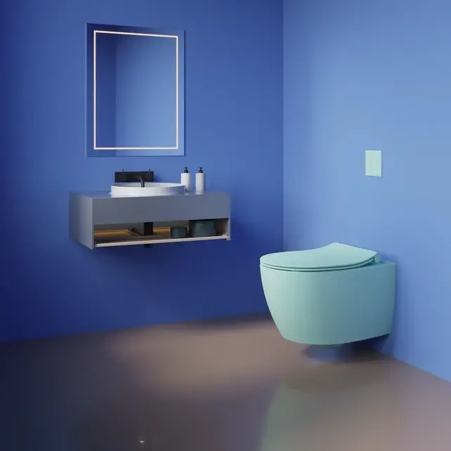 Hangtoilet met bidet Mat Mint Groen⎢Geintegreerde kraan Koud⎢Isvea Sentimenti NEO Randloos excl. wc bril