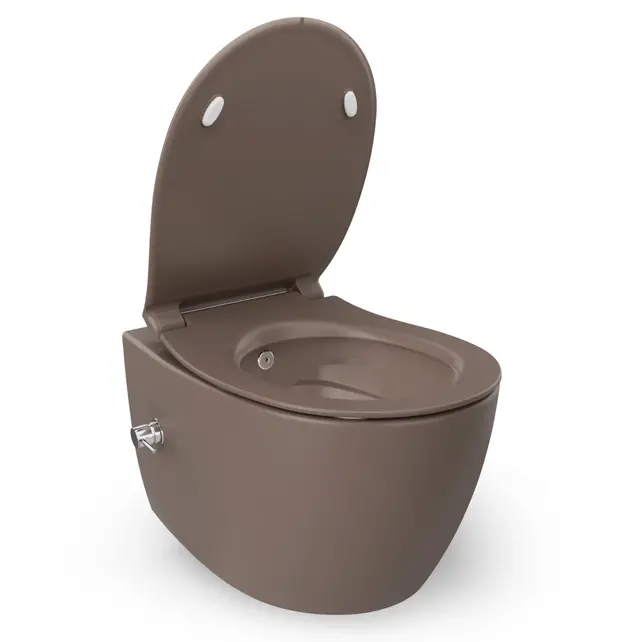 Hangtoilet met bidet Mat Taupe⎢Geintegreerde kraan Koud⎢Isvea Sentimenti NEO Randloos excl. wc bril