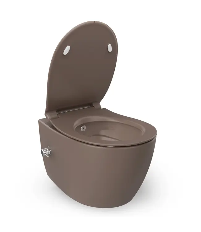 Hangtoilet met bidet Mat Taupe⎢Geintegreerde kraan Koud⎢Isvea Sentimenti NEO Randloos excl. wc bril