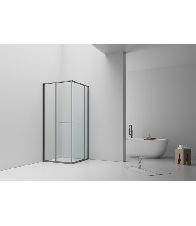 Douchecabine 90x90cm Inslide Gunmetal 6mm veiligheidsglas met anti-kalk