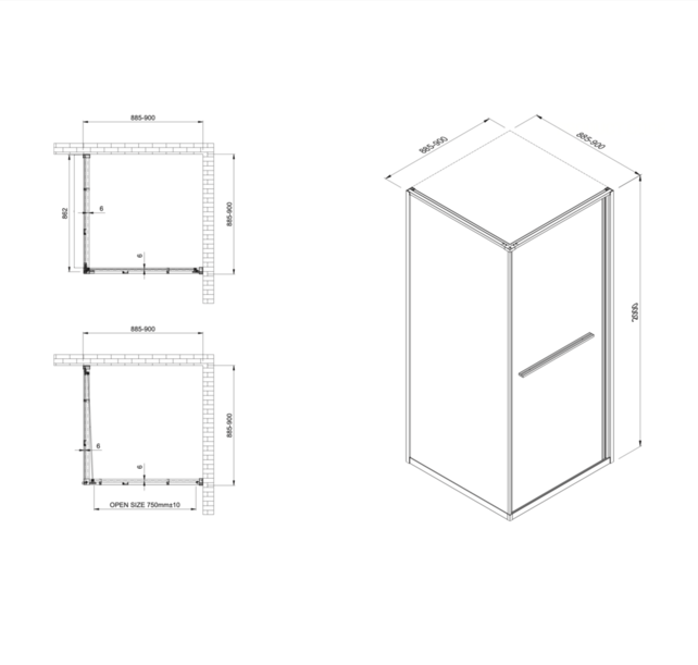 Douchecabine 90x90cm Inslide Gunmetal 6mm veiligheidsglas met anti-kalk