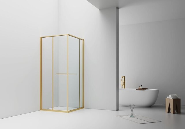 Douchecabine 90x90cm Inslide Geborsteld Goud 6mm veiligheidsglas met anti-kalk