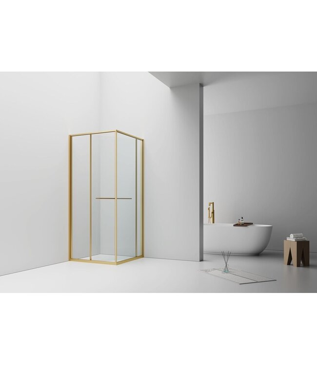 Douchecabine 90x90cm Inslide Geborsteld Goud 6mm veiligheidsglas met anti-kalk