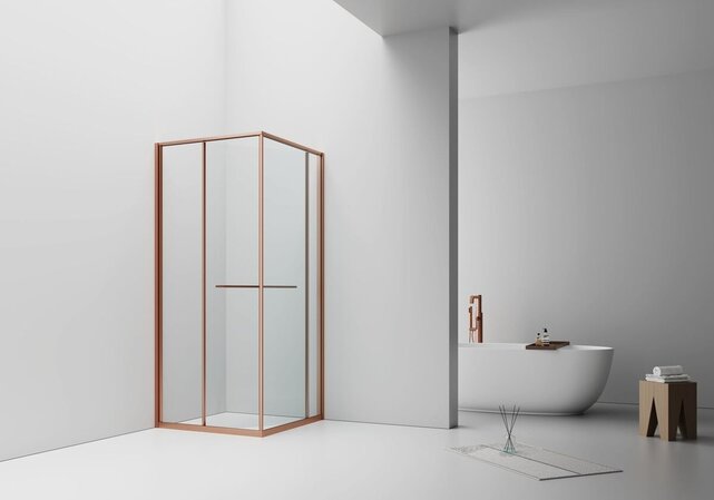 Douchecabine 90x90cm Inslide Geborsteld Koper 6mm veiligheidsglas met anti-kalk