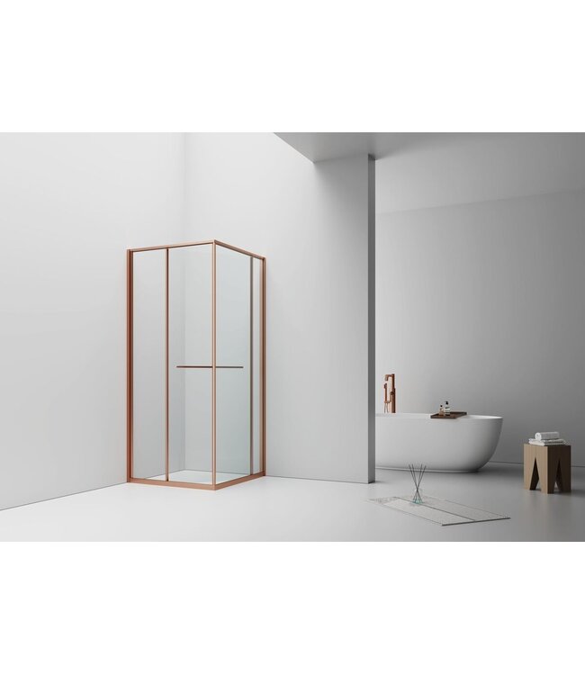 Douchecabine 90x90cm Inslide Geborsteld Koper 6mm veiligheidsglas met anti-kalk