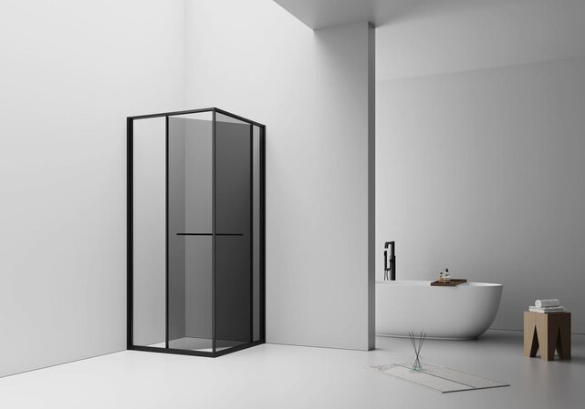 Douchecabine 90x90cm Inslide Mat Zwart met rookglas 6mm veiligheidsglas met anti-kalk