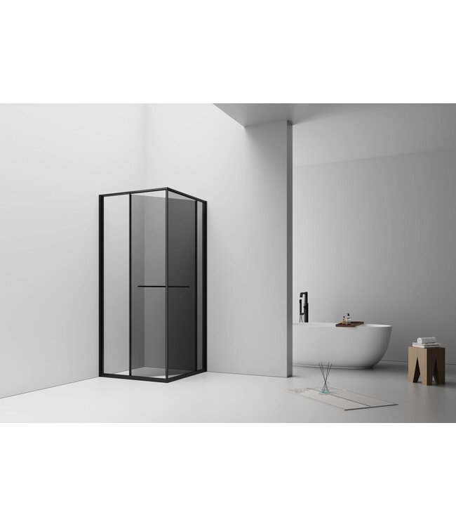 Douchecabine 90x90cm Inslide Mat Zwart met rookglas 6mm veiligheidsglas met anti-kalk