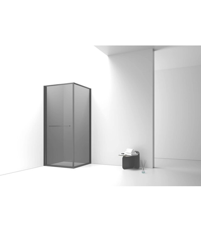 Douchecabine 90x90cm Inslide Mat Zwart met rookglas 6mm veiligheidsglas met anti-kalk