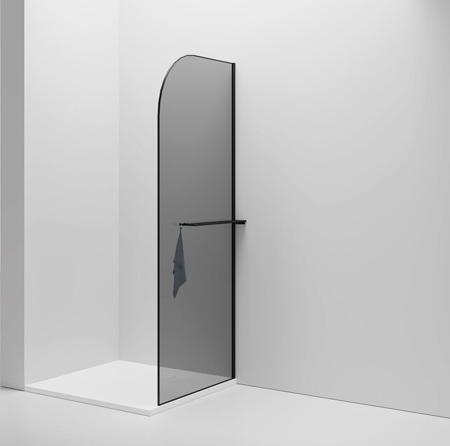 Inloopdouche Douchewand Curvy Zwart met rookglas 100cm 8mm veiligheidsglas met anti-kalk
