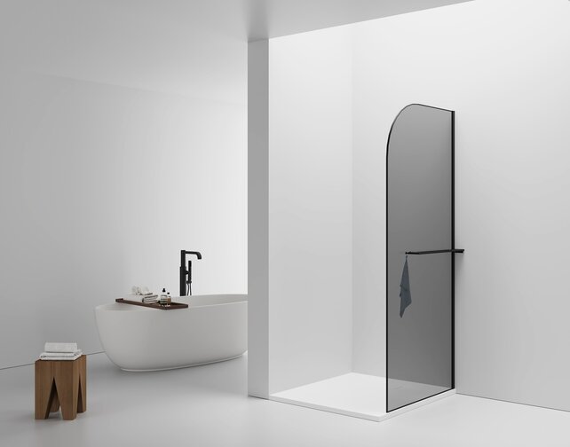 Inloopdouche Douchewand Curvy Zwart met rookglas 100cm 8mm veiligheidsglas met anti-kalk