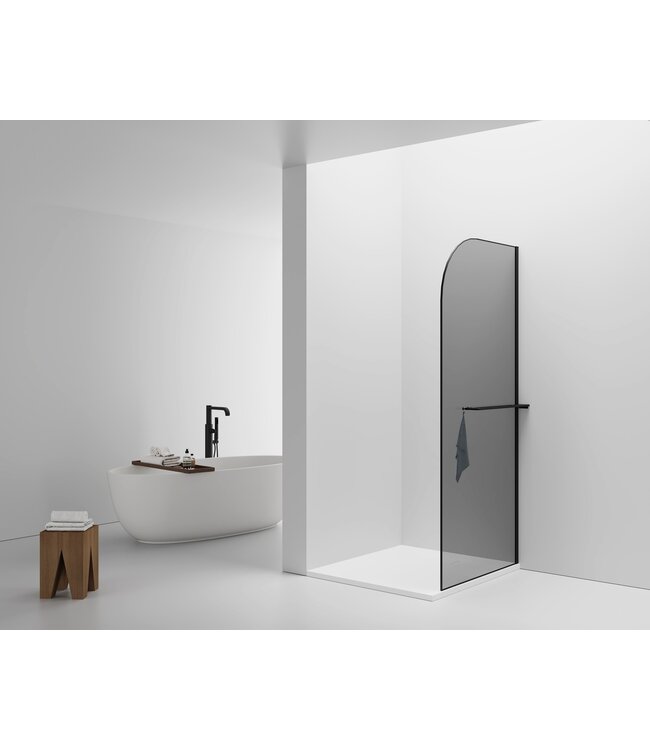 Inloopdouche Douchewand Curvy Zwart met rookglas 100cm 8mm veiligheidsglas met anti-kalk