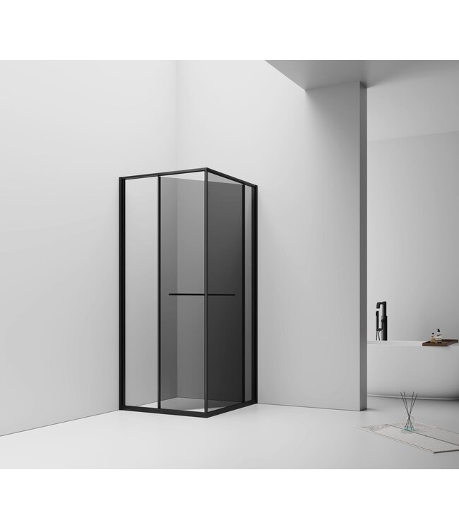Douchecabine 90x90cm Inslide Mat Zwart met rookglas 6mm veiligheidsglas met anti-kalk