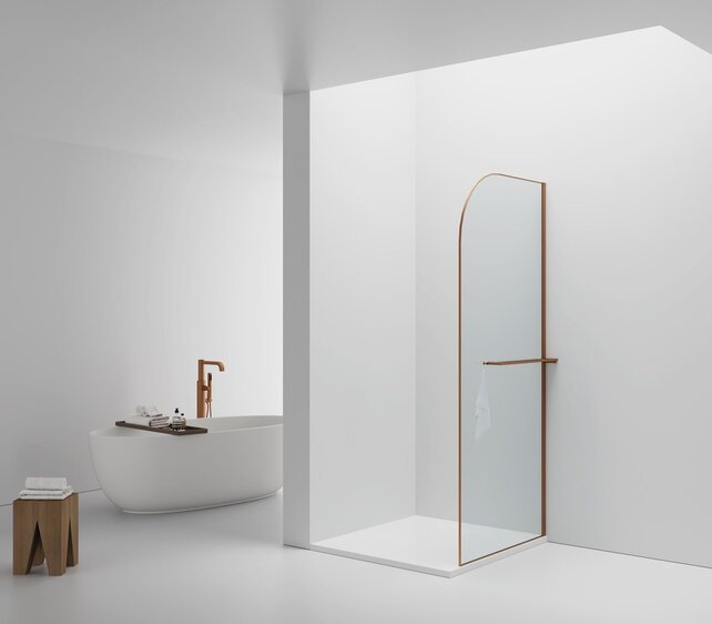 Inloopdouche Douchewand Curvy Koper met Handdoekhouder 100cm 8mm veiligheidsglas met anti-kalk