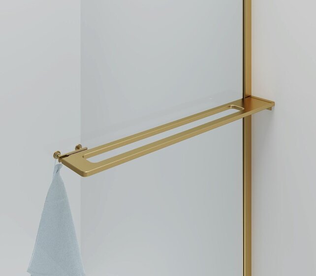 Inloopdouche Douchewand Curvy Goud met Handdoekhouder 100cm 8mm veiligheidsglas met anti-kalk