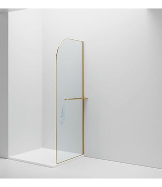 ALONI Inloopdouche Douchewand Curvy Goud met Handdoekhouder 100cm 8mm veiligheidsglas met anti-kalk