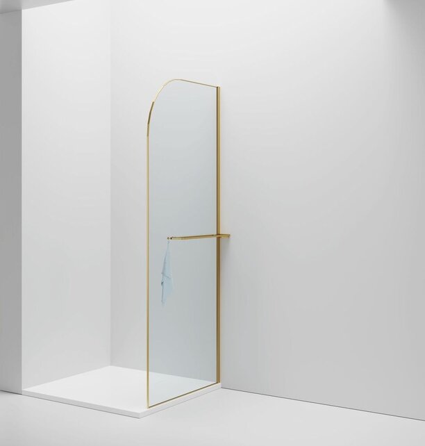 Inloopdouche Douchewand Curvy Goud met Handdoekhouder 100cm 8mm veiligheidsglas met anti-kalk