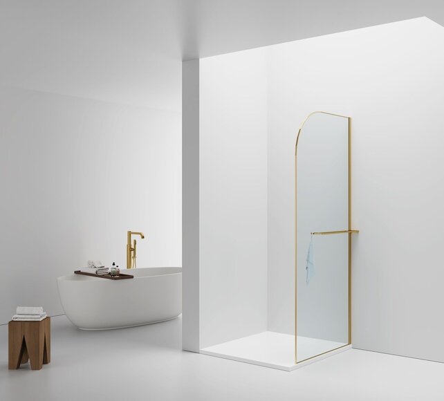 Inloopdouche Douchewand Curvy Goud met Handdoekhouder 100cm 8mm veiligheidsglas met anti-kalk